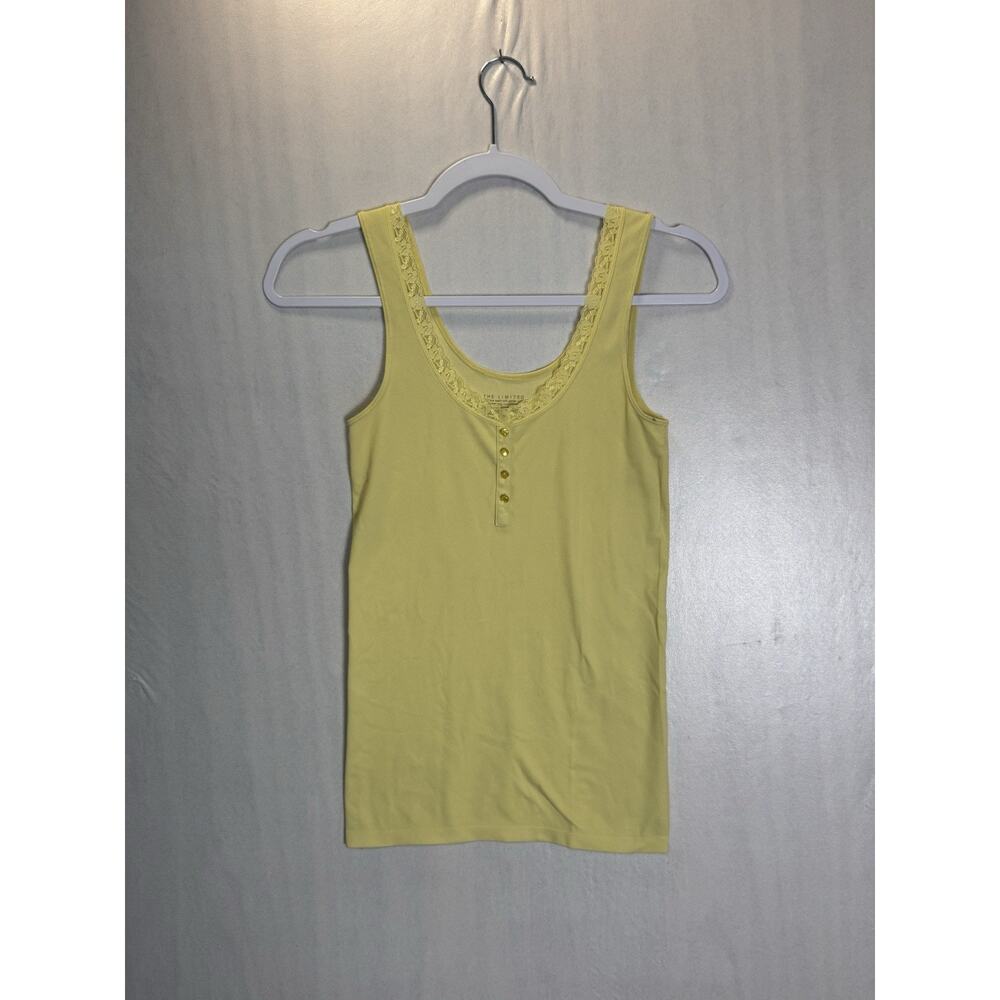 Y2K Womens The Limited Yellow Lace Trim Henley Tank Top Indie Sleaze Fitted Sz M
